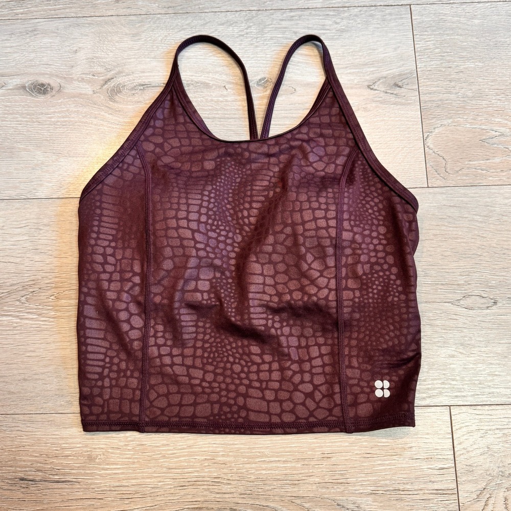 Sweaty Betty‎ Workout Longline Cropped Alligator Print Built-In Bra XS Xsmall